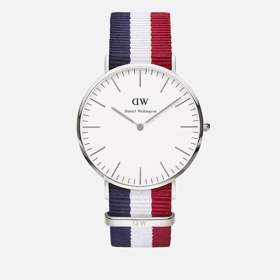 Daniel Wellington Classic Nato Cambridge Silver Watch - Red/White/Blue Image 1