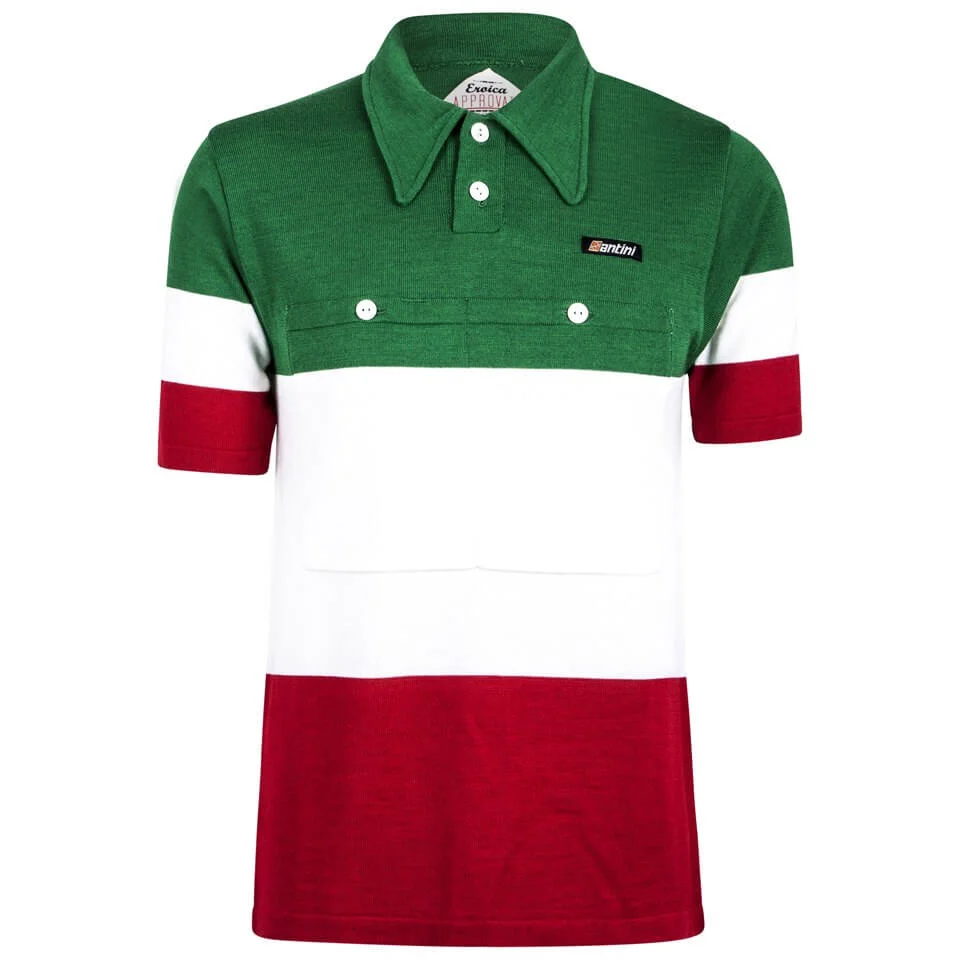 Santini 60s Campione D'Italia Heritage Series Polo Shirt - Red/white/Green Image 1