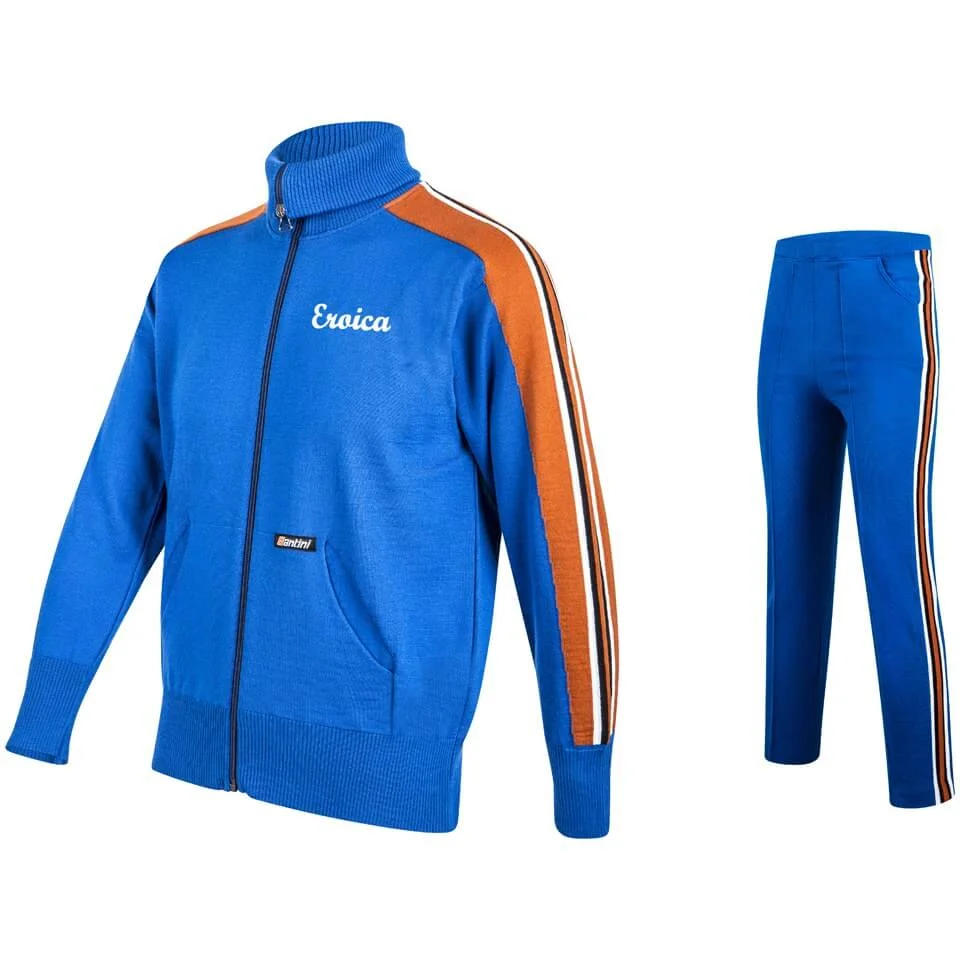 Santini Eroica 70s Wool Training Zip Fastening 2015 Heritage Series Track Suit - Blue Image 1
