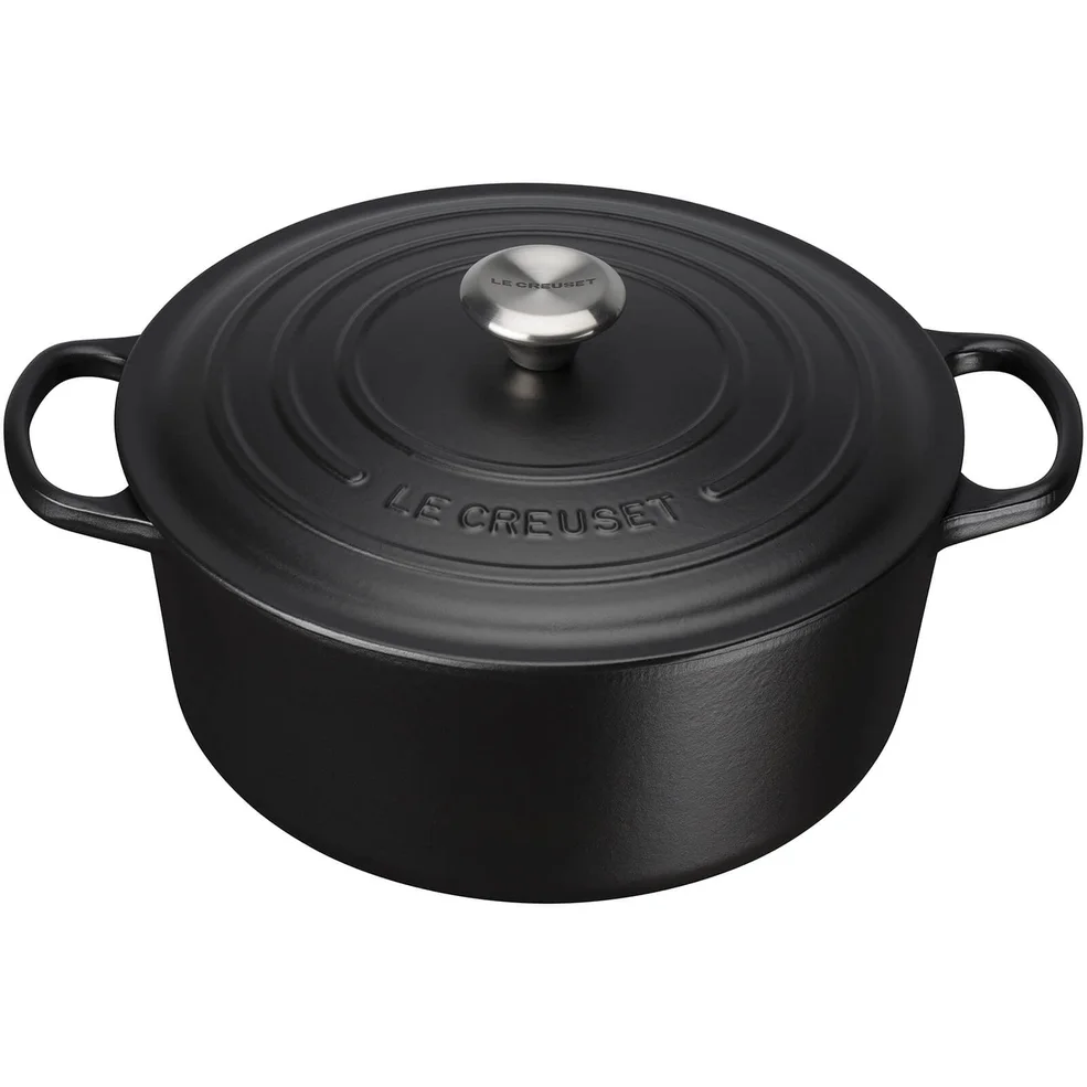 Le Creuset Signature Cast Iron Round Casserole Dish - 20cm - Satin Black Image 1