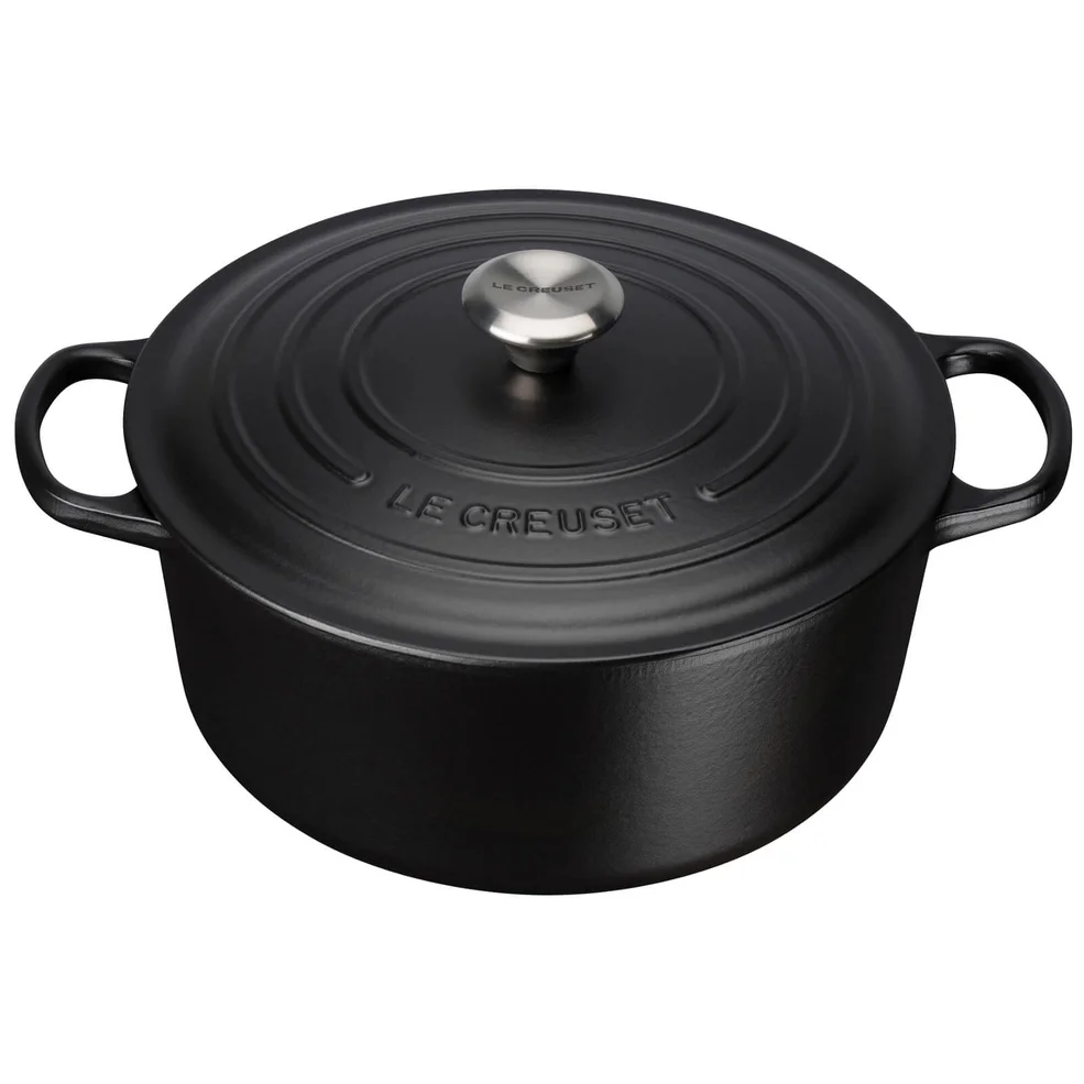 Le Creuset Signature Cast Iron Round Casserole Dish - 24cm - Satin Black Image 1
