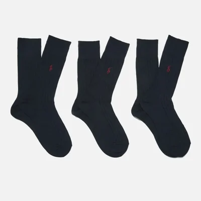 Polo Ralph Lauren Men's Egyptian Cotton Ribbed Socks (3 Pack) - Navy