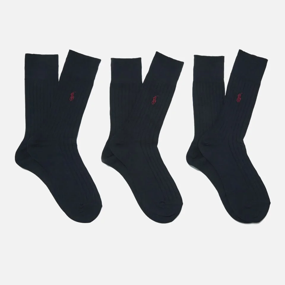 Polo Ralph Lauren Men's Egyptian Cotton Ribbed Socks (3 Pack) - Navy Image 1