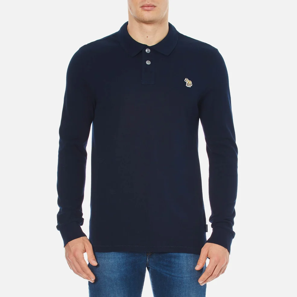 Paul Smith Jeans Men's Basic Long Sleeve Pique Zebra Polo Shirt - Navy Image 1