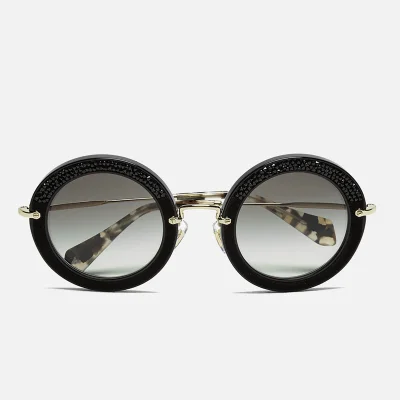Miu Miu Women's Round Crystal Sunglasses - Black