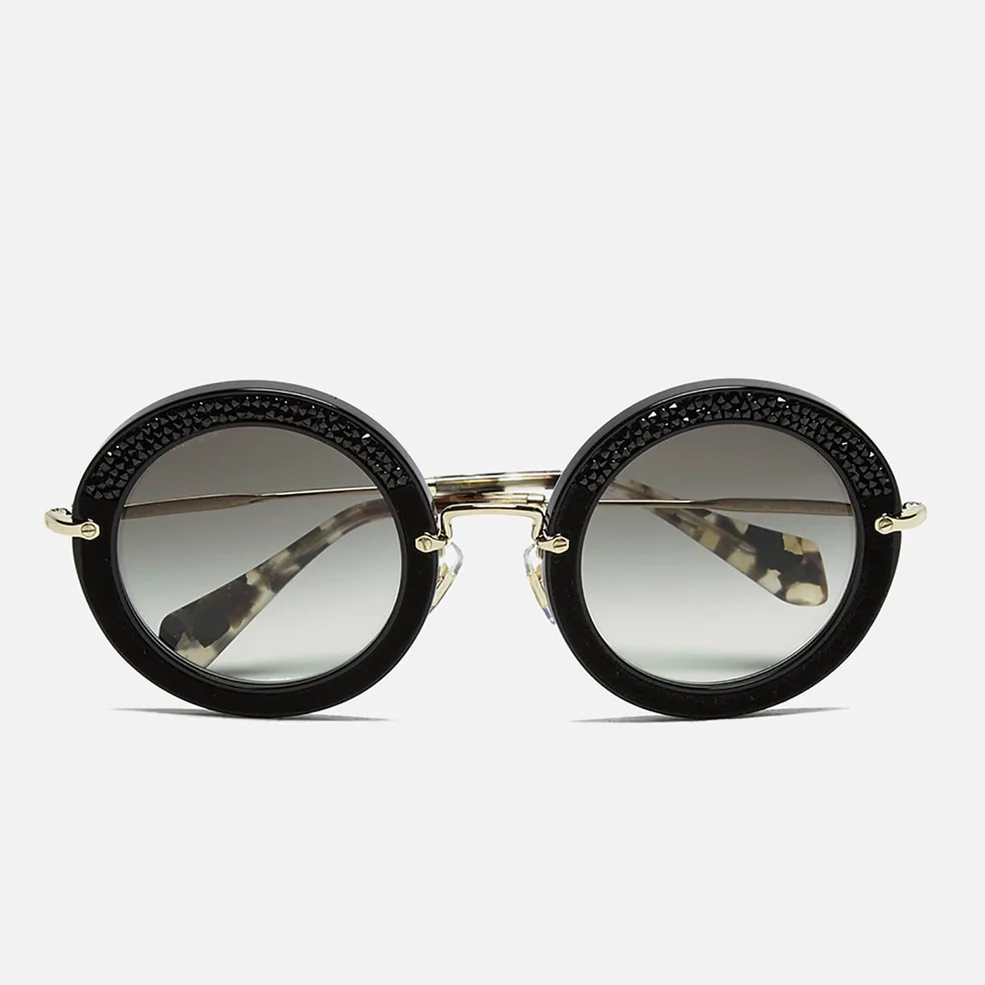 Miu Miu Women's Round Crystal Sunglasses - Black Image 1