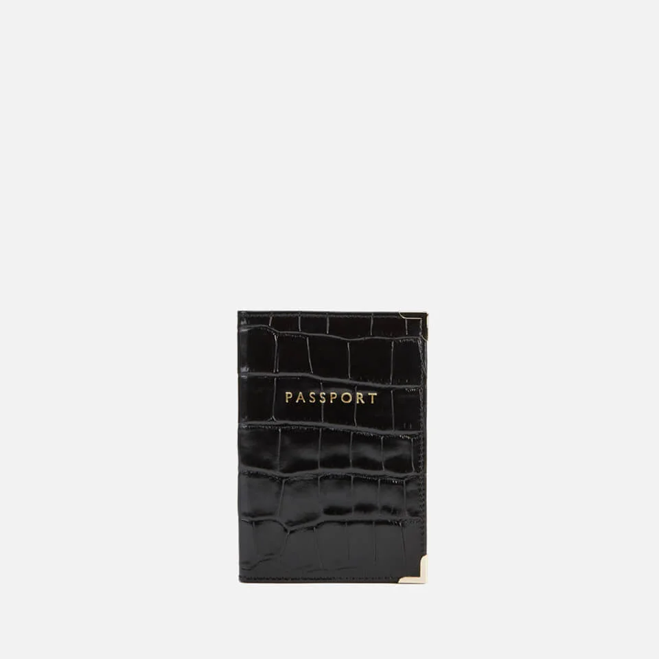 Aspinal of London Women's Passport Cover - Black Croc Image 1