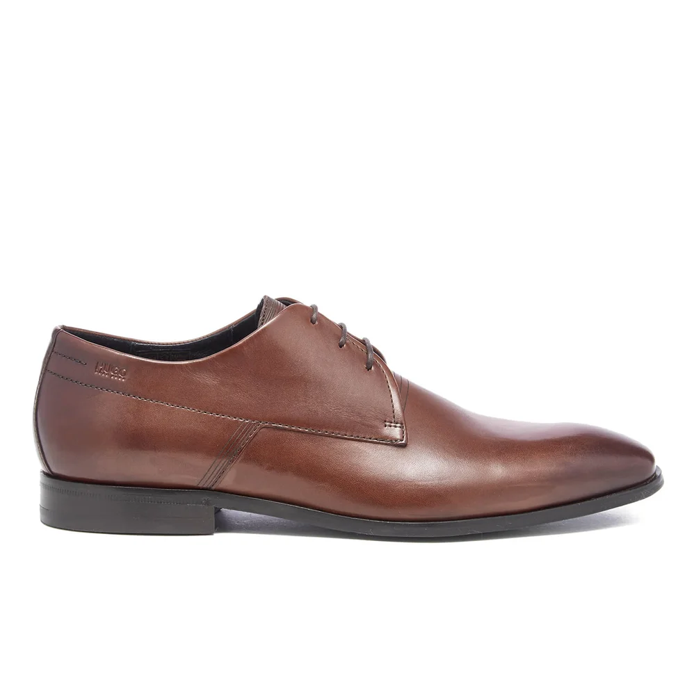 HUGO Men's Square Laser Detail Leather Derby Shoes - Medium Brown Image 1