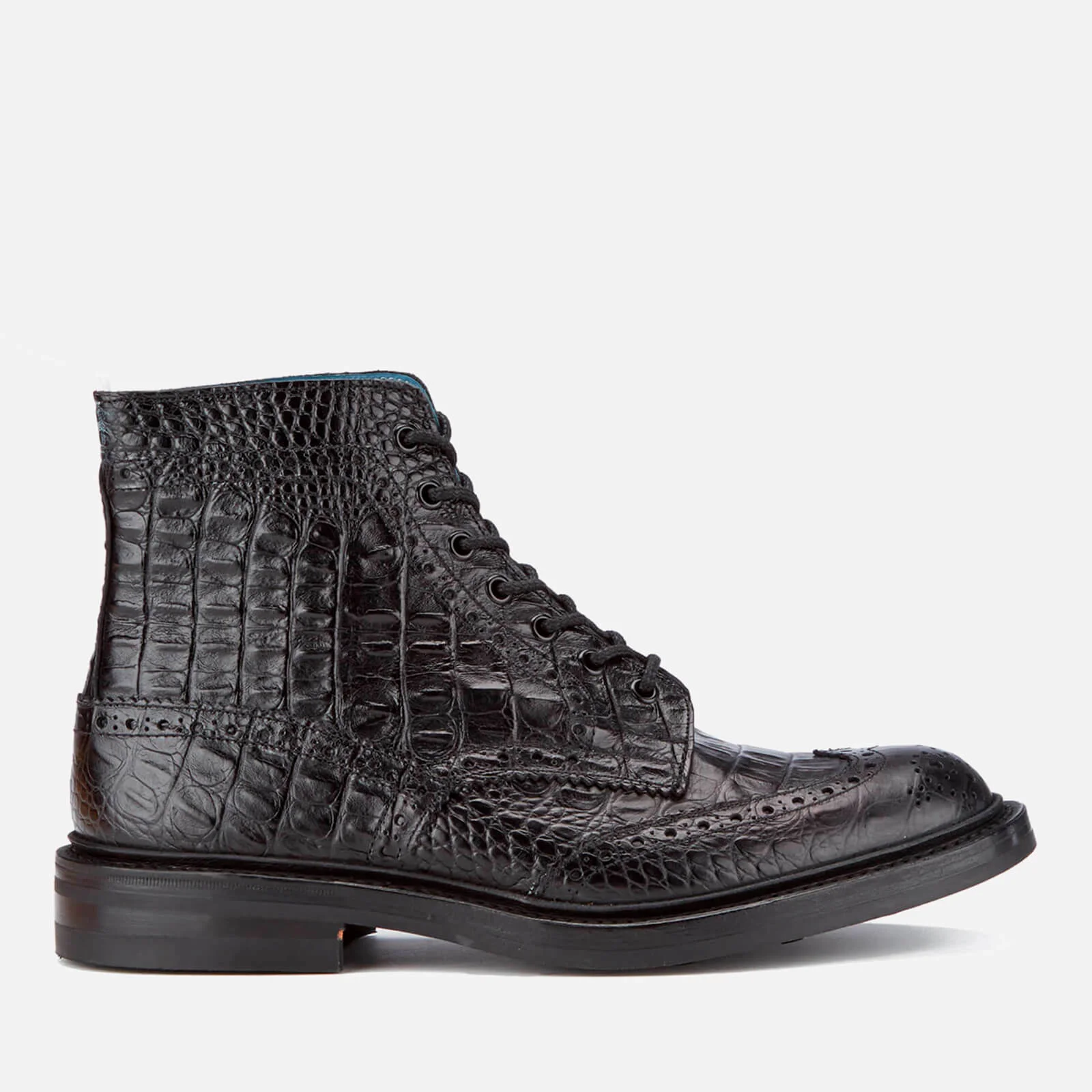 Tricker's Men's Stow Croc Leather Lace Up Brogue Boots - Black Image 1