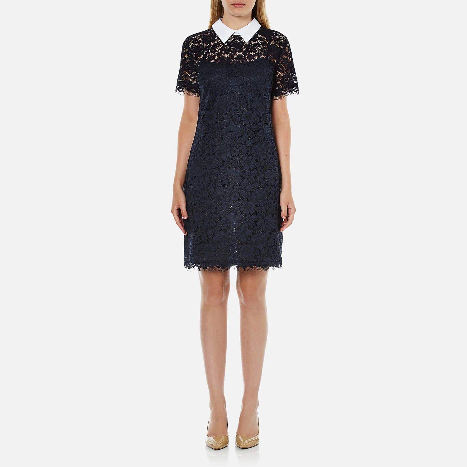 MICHAEL MICHAEL KORS Women's Collar Lace T-Shirt Dress - New Navy Image 1