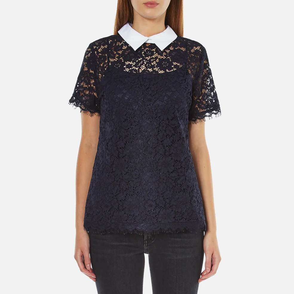 MICHAEL MICHAEL KORS Women's Collared Lace T-Shirt - New Navy Image 1