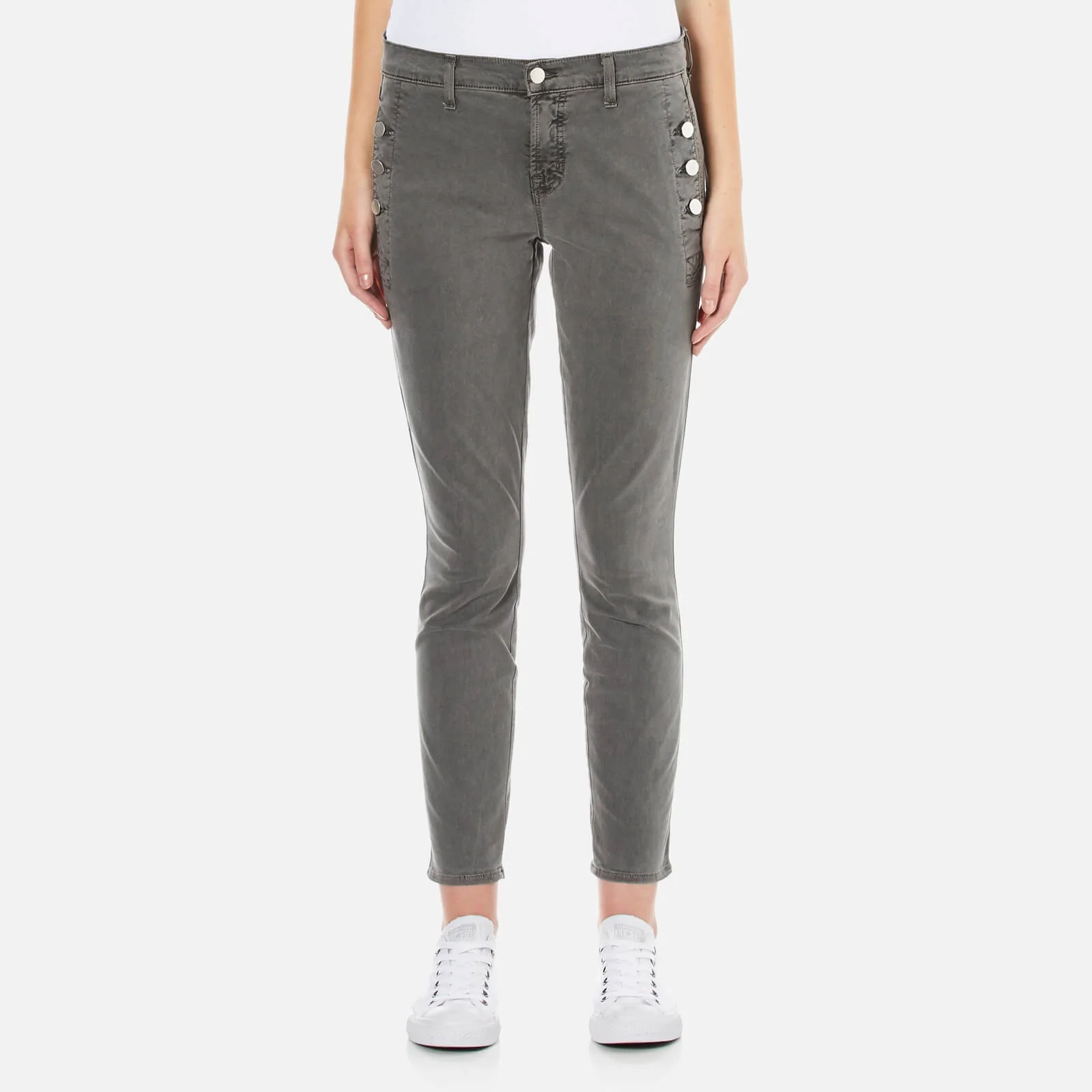 J Brand Women's Zion Mid Rise Skinny Jeans with Button Pockets - Distressed Silver Fox Image 1