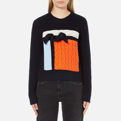 MSGM Women's Contrast Cable Knit and Frill Jumper - Multi