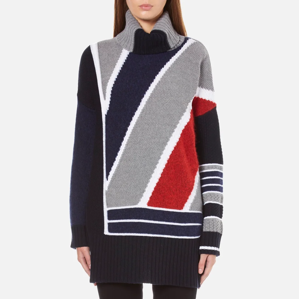 KENZO Women's Multi Colour Abstract Roll Neck Jumper - Midnight Blue Image 1