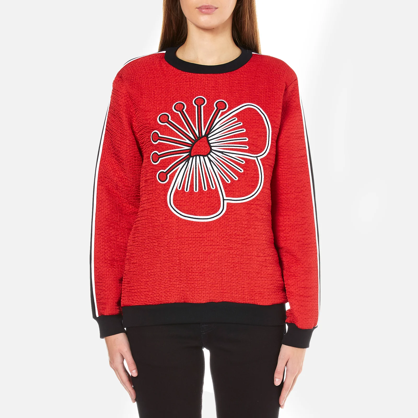 KENZO Women's Quilted Sweatshirt with Athletic Side Stripe and Tenamie Flower - Red Image 1