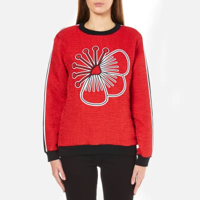 KENZO Women's Quilted Sweatshirt with Athletic Side Stripe and Tenamie Flower - Red