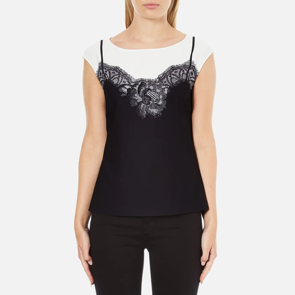 Boutique Moschino Women's Printed Lace Top - Off White/Black Image 1