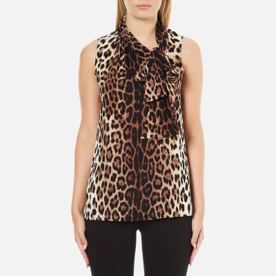 Boutique Moschino Women's Tie Neck Top - Leopard