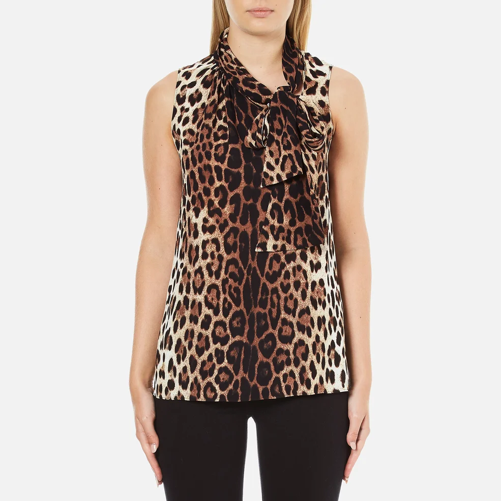 Boutique Moschino Women's Tie Neck Top - Leopard Image 1