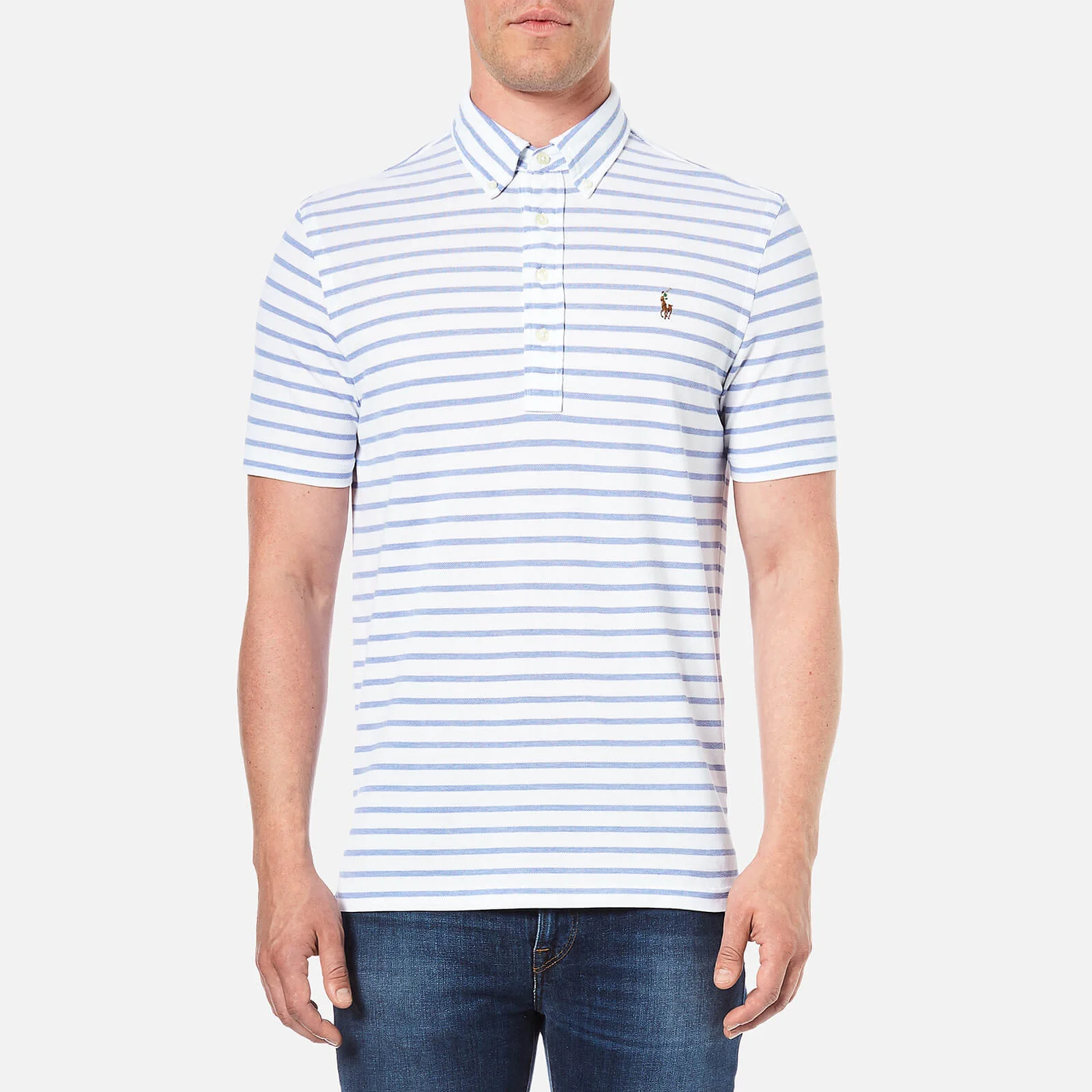 Polo Ralph Lauren Men's Stripe Cotton Polo Shirt - White/Indigo Image 1