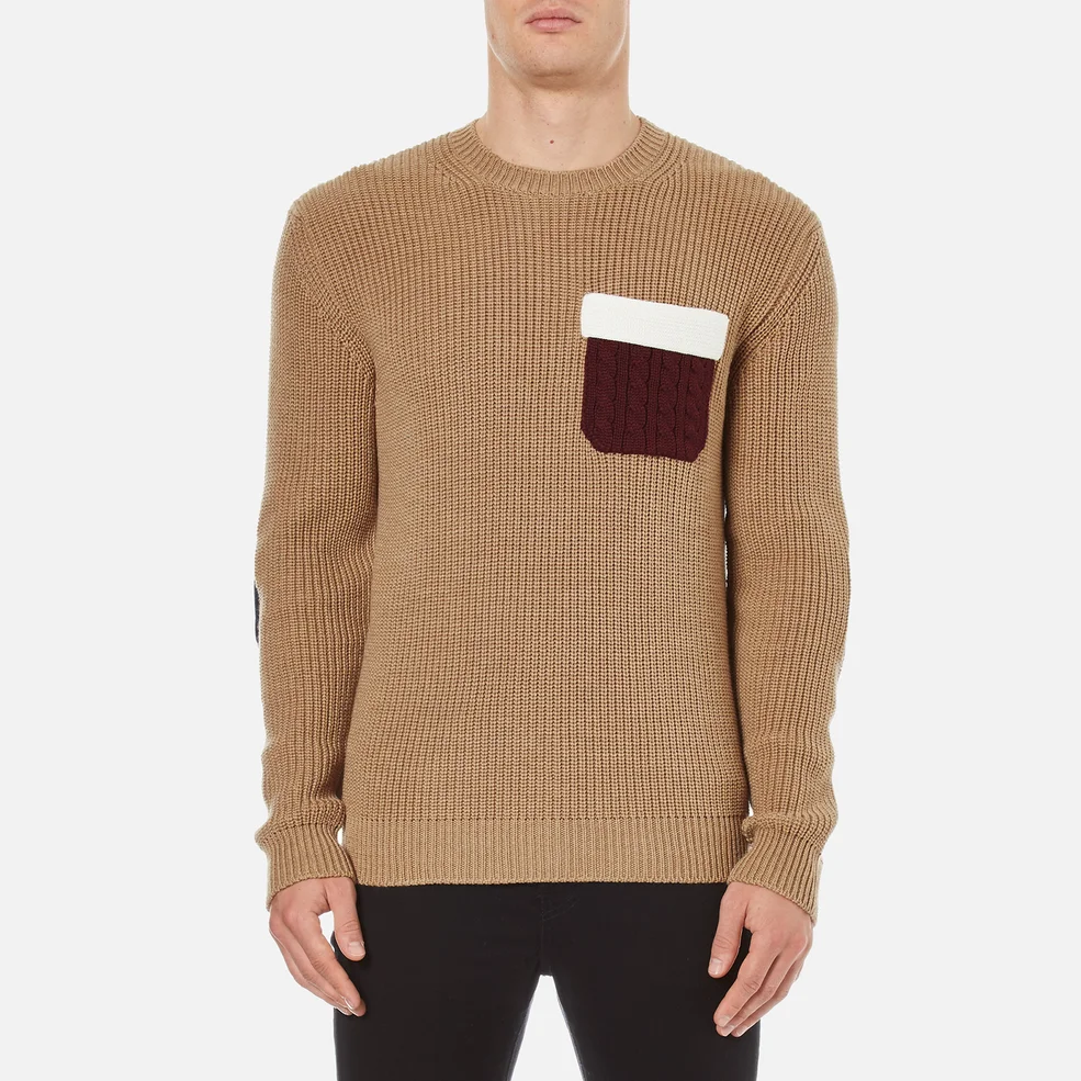 MSGM Men's Contrast Pocket Knitted Jumper - Brown Image 1