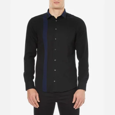 MSGM Men's Contrast Denim Stripe Collar and Side Shirt - Blue