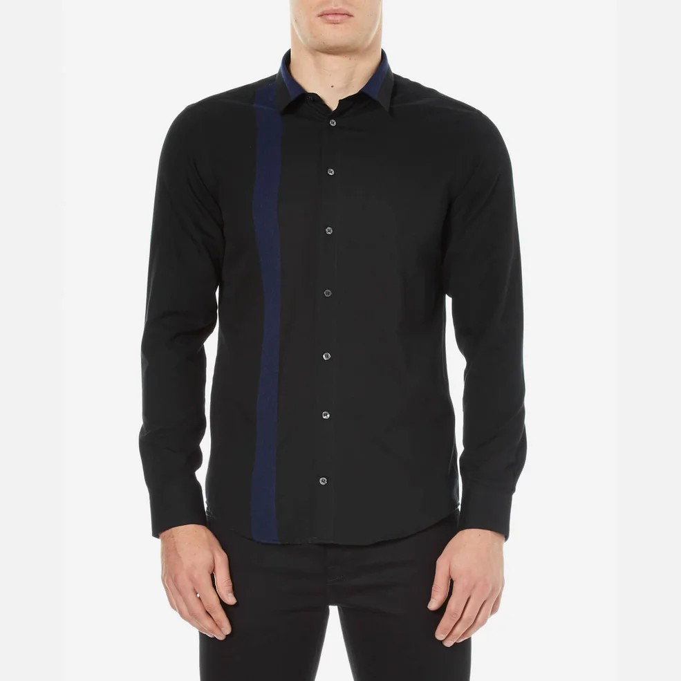MSGM Men's Contrast Denim Stripe Collar and Side Shirt - Blue Image 1