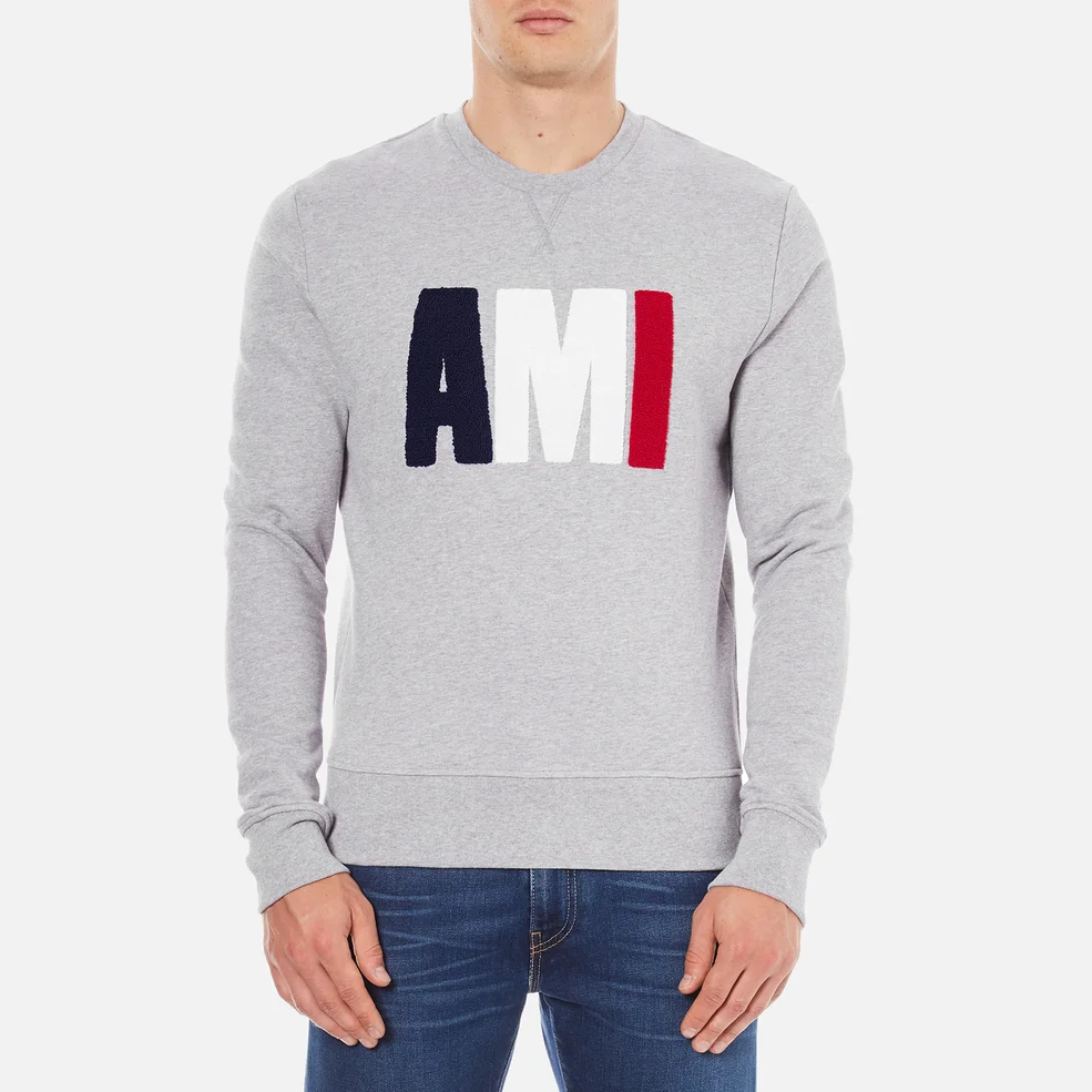 AMI Men's AMI Logo Crew Neck Sweatshirt - Heather Grey Image 1