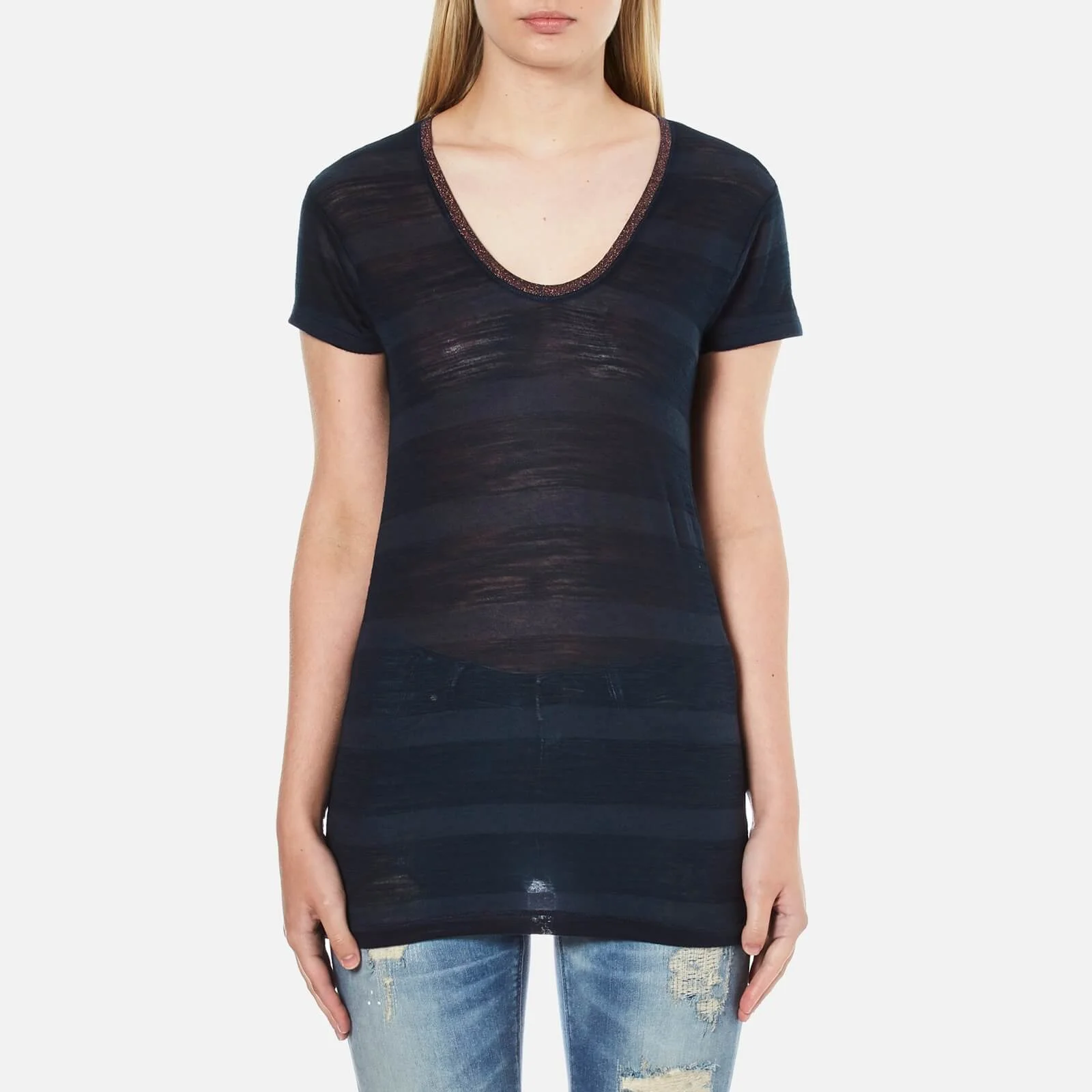 Maison Scotch Women's Delicate Striped V-Neck T-Shirt - Blue Image 1