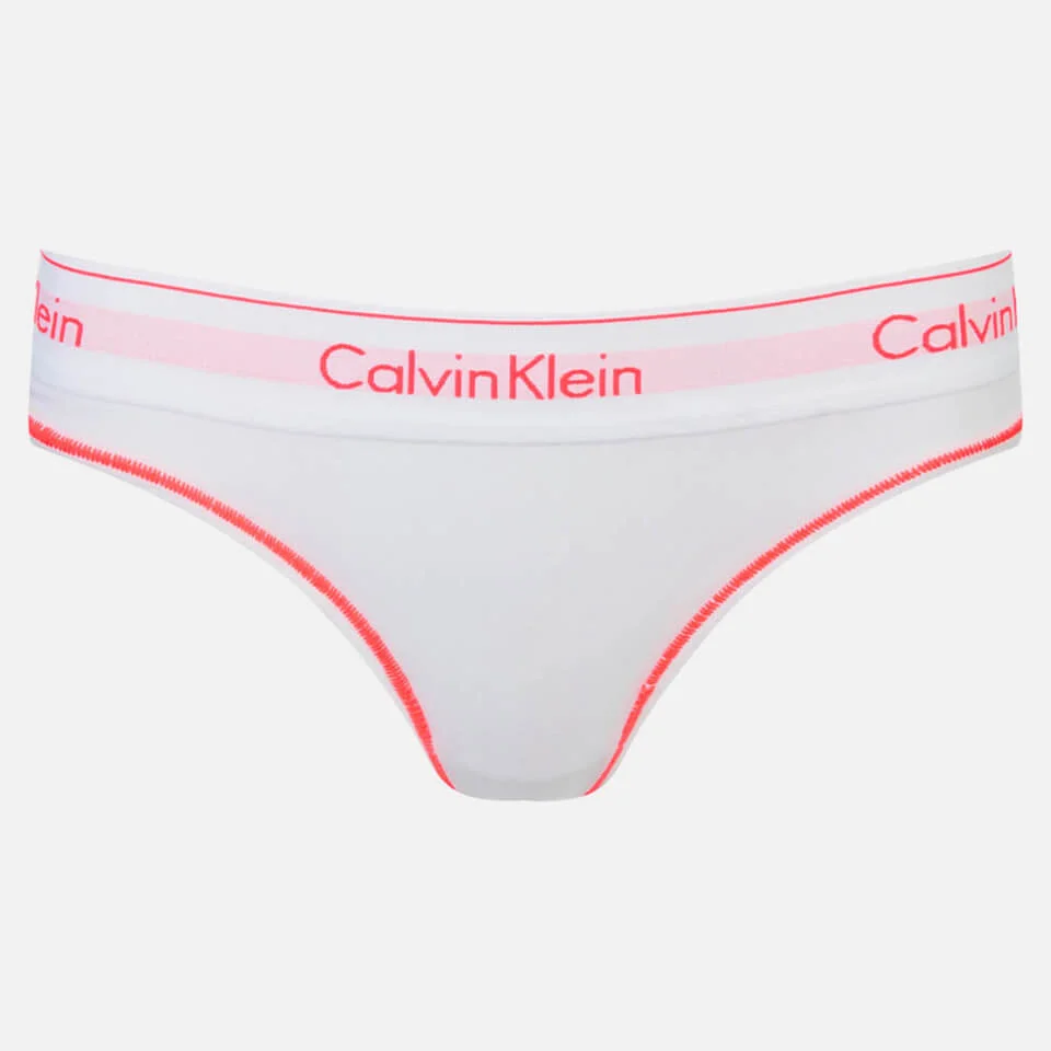 Calvin Klein Women's Modern Cotton Thong - White/Bright Nectar Image 1
