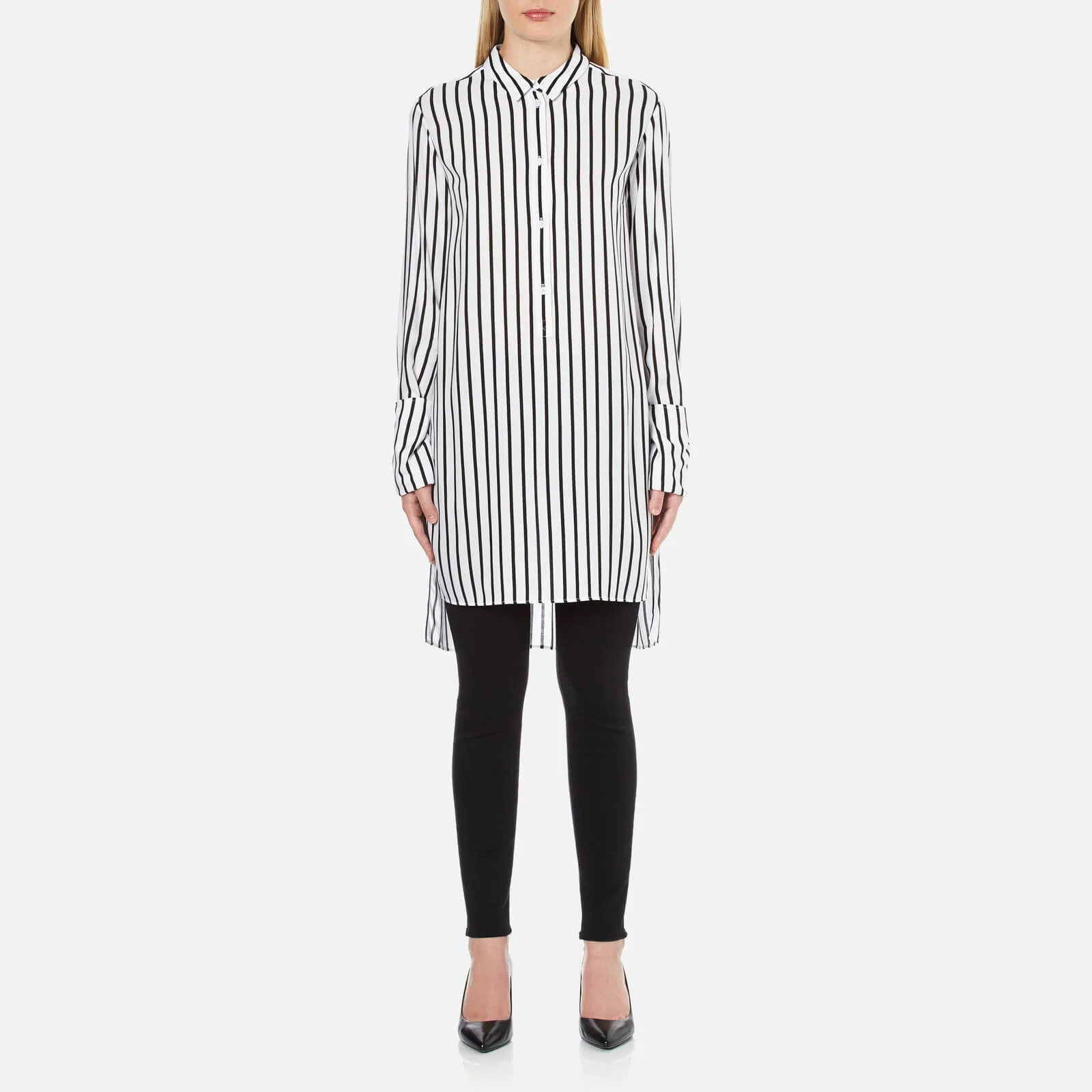 McQ Alexander McQueen Women's Tunic Shirt Dress - White/Black Stripe Image 1