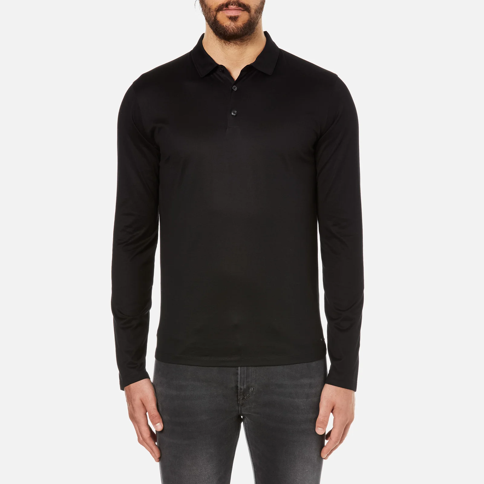 HUGO Men's Delato Long Sleeve Mercerised Polo Shirt - Black Image 1