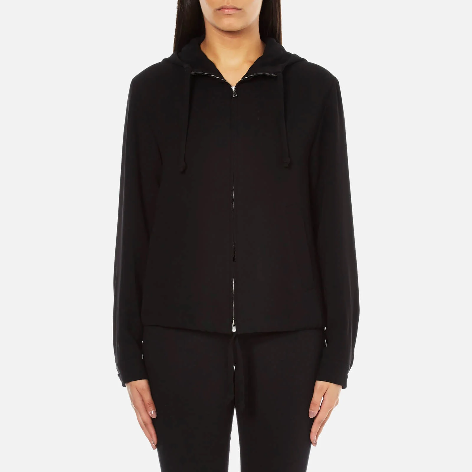 Theory Women's Charlia Admiral Crepe Light Hooded Top - Black Image 1