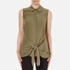 Theory Women's Zallane Summer Silk Sleeveless Shirt with Tie Front - Moss - Image 1
