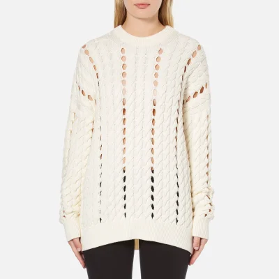 Alexander Wang Women's Crew Neck Cable Long Sleeve Jumper with Intarsia Slits - Bone