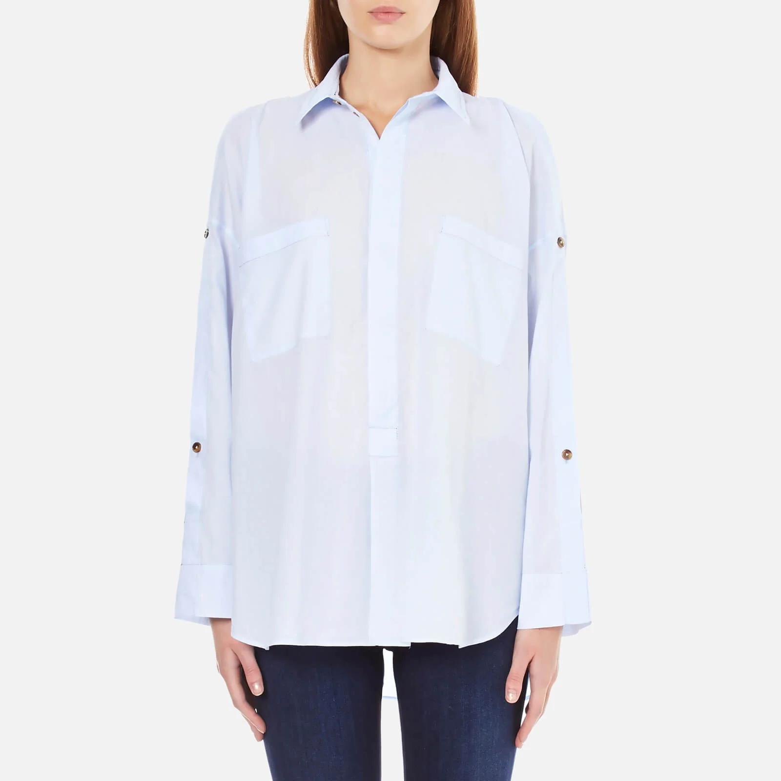 Helmut Lang Women's Lawn Cotton Shoulder Placket Shirt - Light Blue Image 1