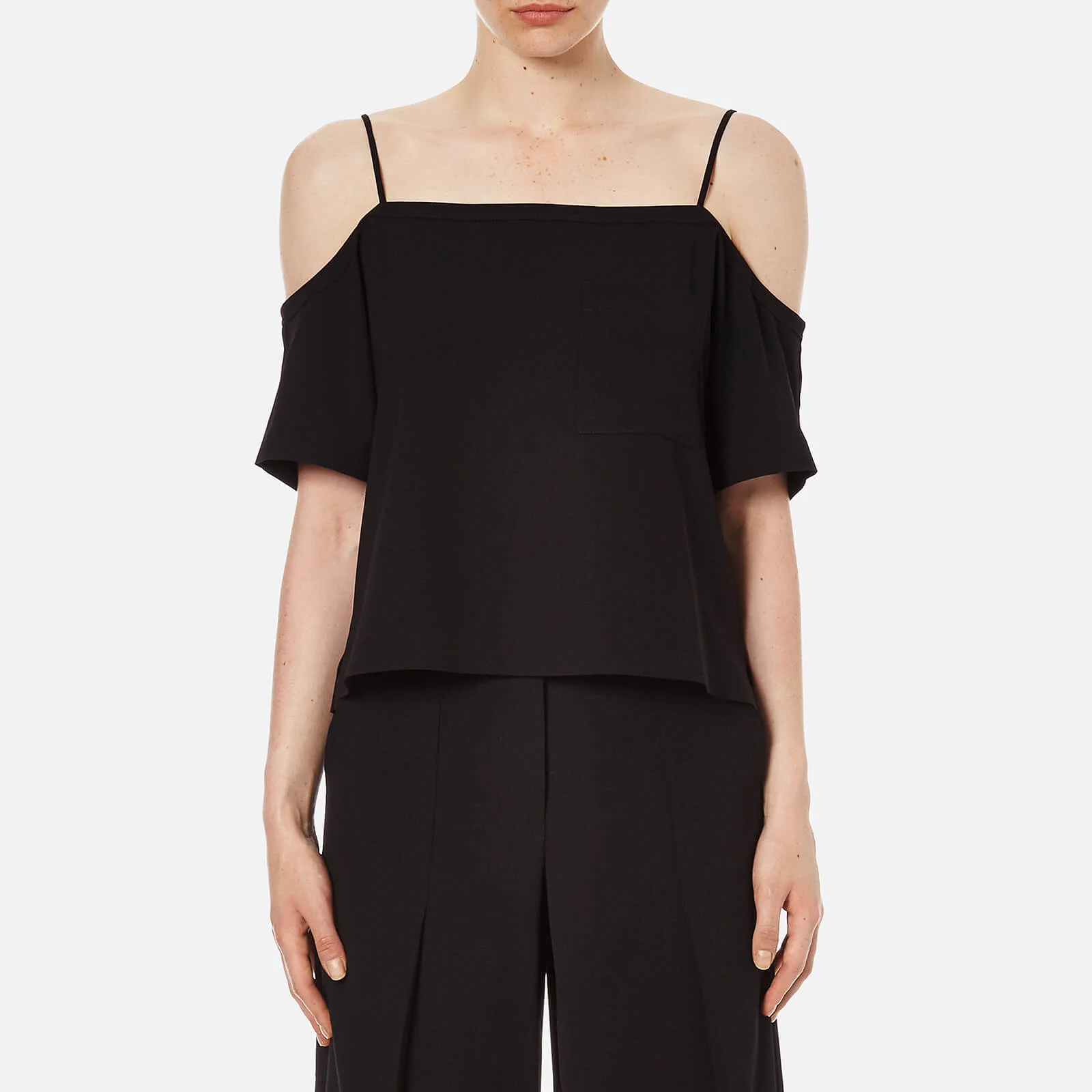 T by Alexander Wang Women's Poly Crepe off the Shoulder Top with Self Straps - Black Image 1