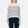 T by Alexander Wang Women's Dropped Needle Merino Jersey Cropped Pullover Jumper - Ink/Ivory - Image 1
