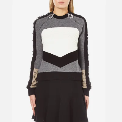 Carven Women's Zip Pull Neck Sweatshirt with Sequin Sleeves - Grey/Black/White