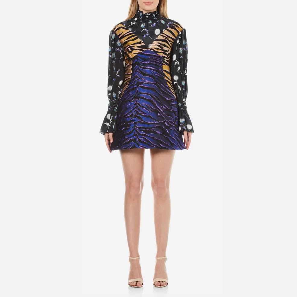 KENZO Women's Tiger Stripes Jacquard and Floral Mix Dress - Midnight Blue Image 1