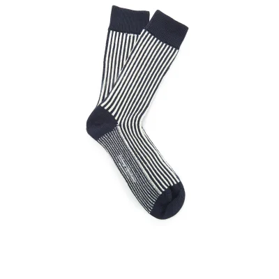 Oliver Spencer Men's Vertical Socks - Navy/Oatmeal
