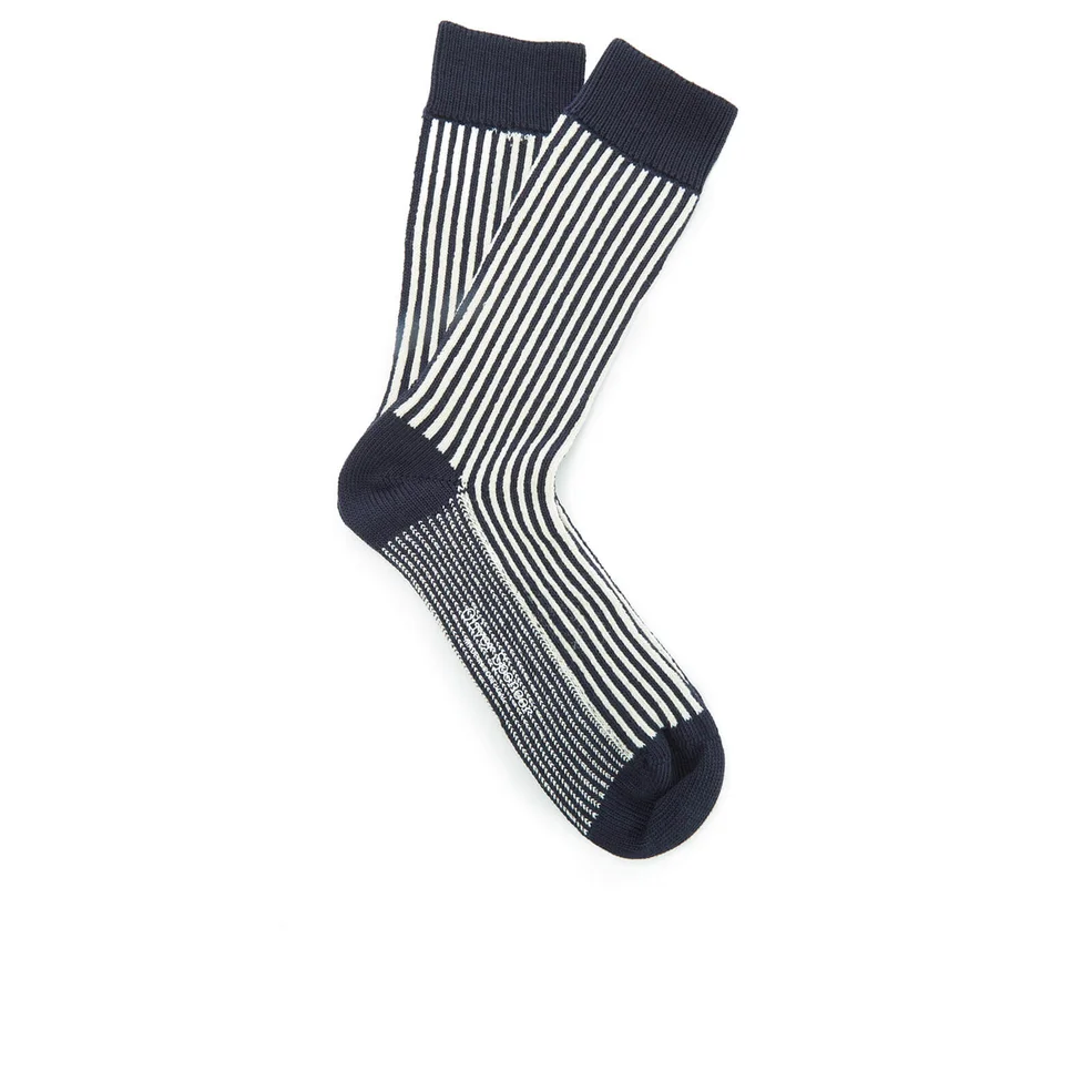 Oliver Spencer Men's Vertical Socks - Navy/Oatmeal Image 1