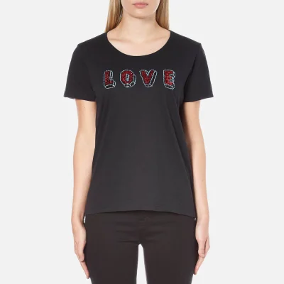 Maison Scotch Women's Crew Neck Clubhouse T-Shirt with Love Embellishment - Black