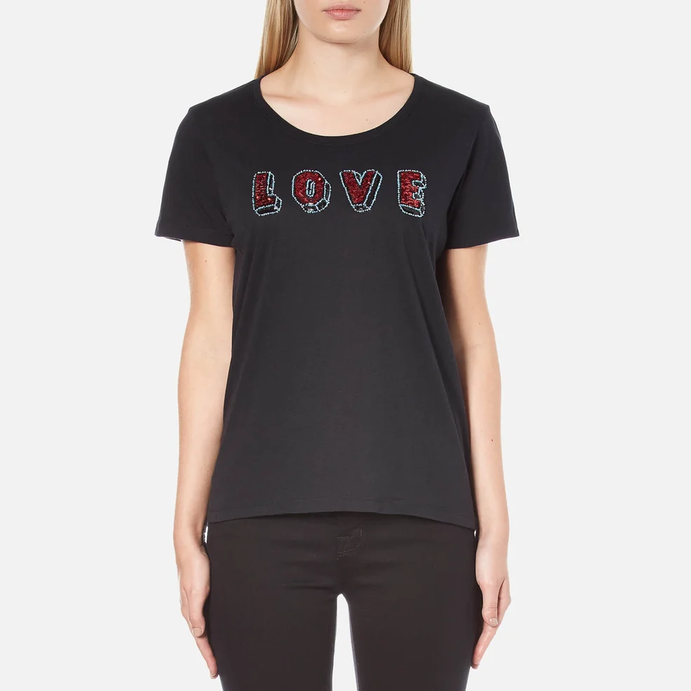 Maison Scotch Women's Crew Neck Clubhouse T-Shirt with Love Embellishment - Black Image 1