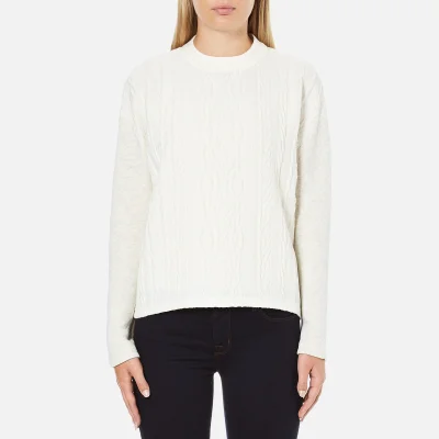 Maison Scotch Women's High Neck Sweatshirt with Special Textured Woven Front - White
