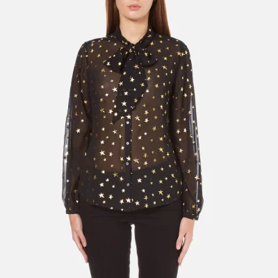 Maison Scotch Women's Sheer Printed Top with Neck Tie - Black
