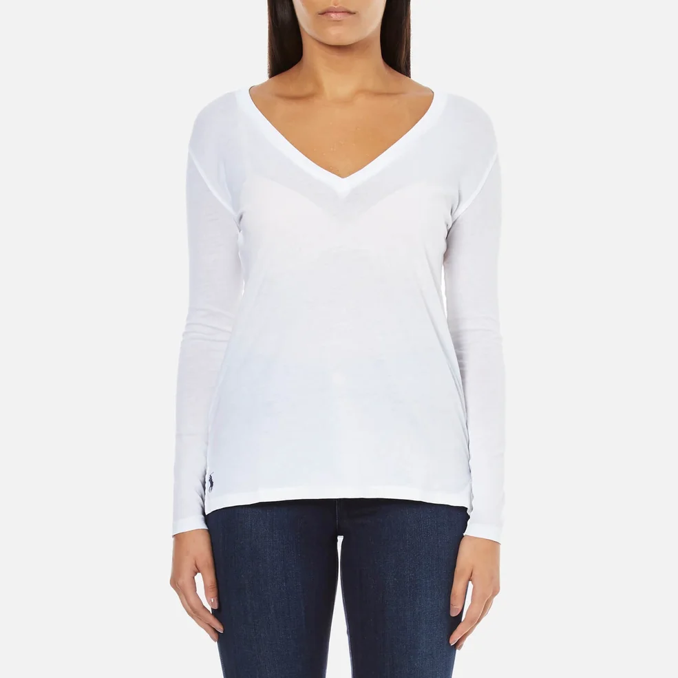 Polo Ralph Lauren Women's V Neck T-Shirt - White Image 1