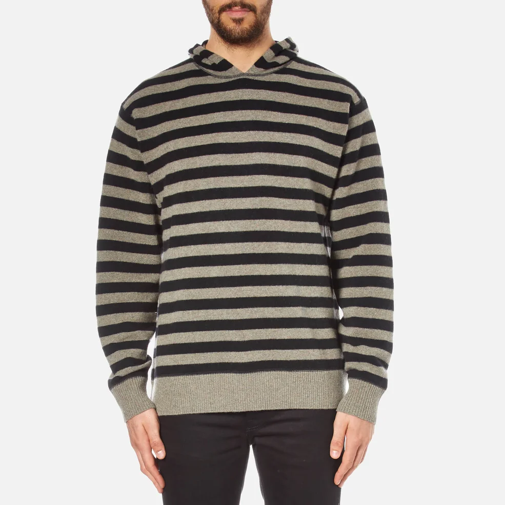 Alexander Wang Men's Striped Hoodie Pullover with Embroidered Artwork - Hemp/Black Image 1