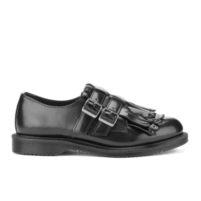 Dr. Martens Women's Ellaria Polished Smooth Double Strap Kiltie Monk Shoes - Black