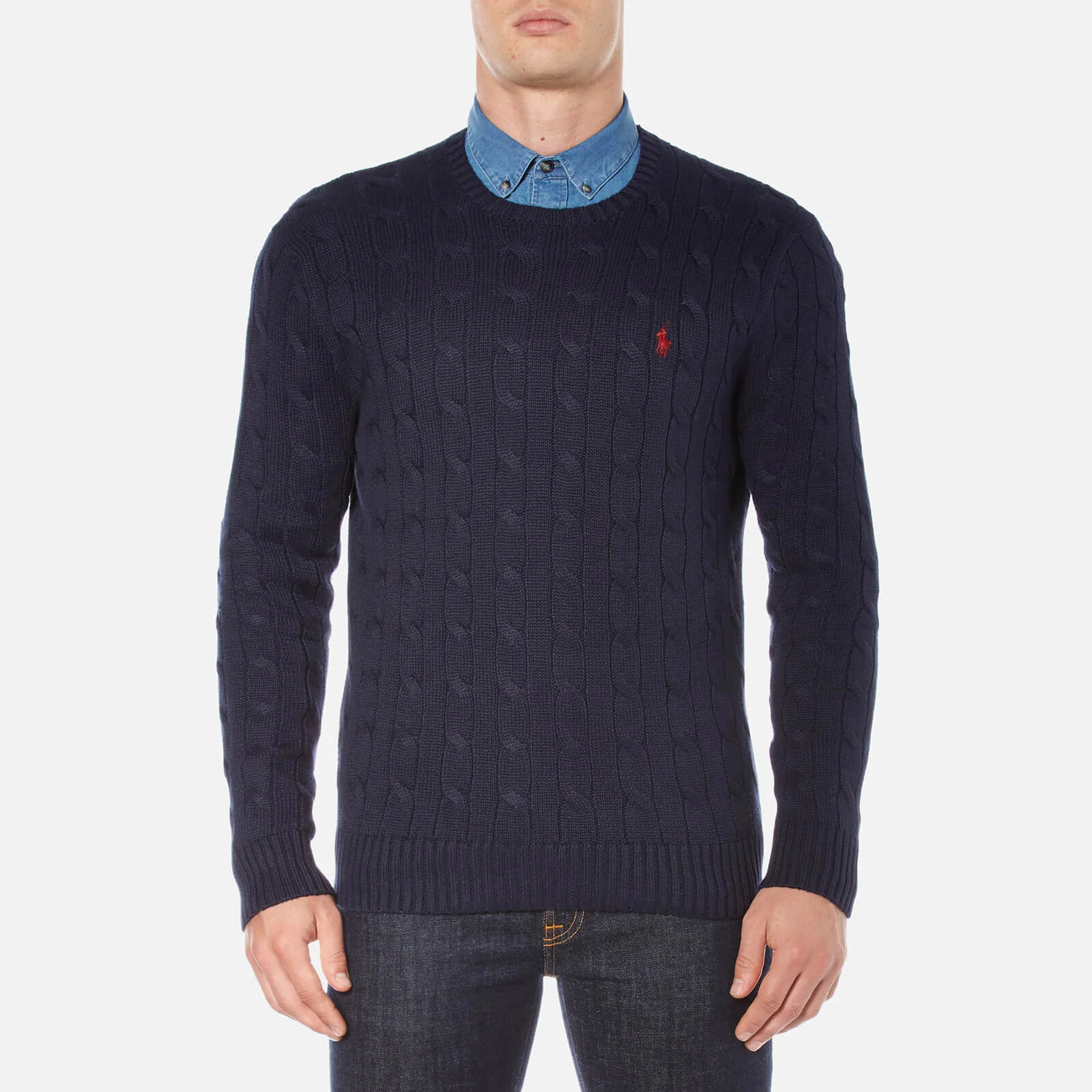 Polo Ralph Lauren Men's Crew Neck Cable Knitted Jumper - Hunter Navy Image 1